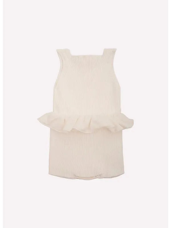 Macacão Tricot Sem Costura Canelado Babado - Pituchinhus