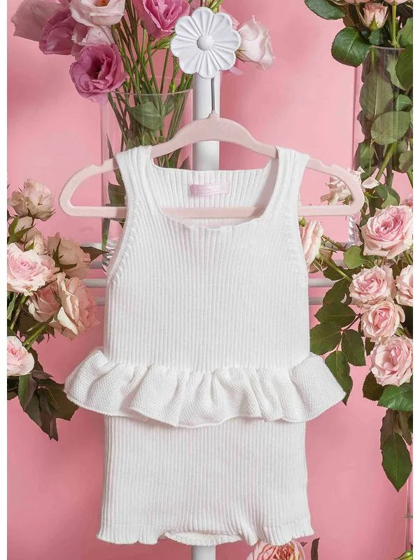 Macacão Tricot Sem Costura Canelado Babado - Pituchinhus
