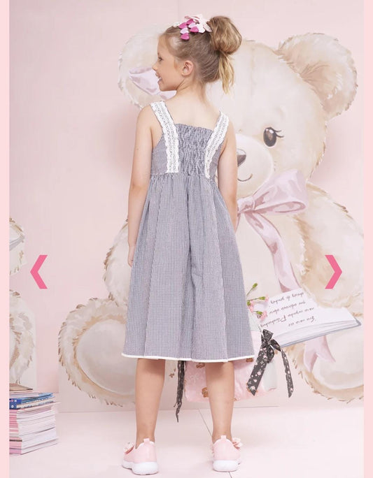 Vestido Algodão Xadrez Renda Bordada