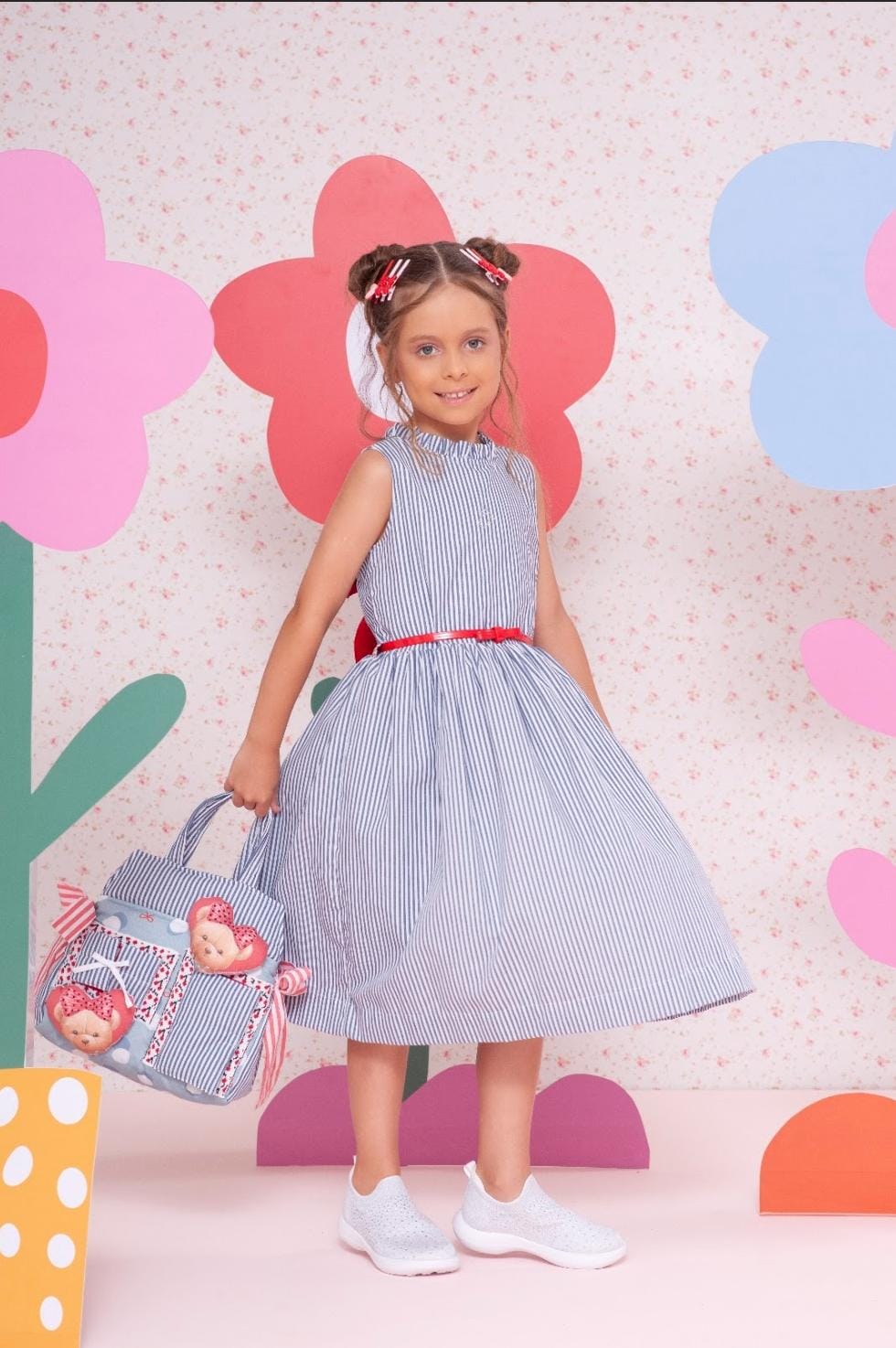 Vestido Algodão Listrado com Cinto