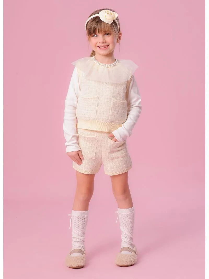 Short Tricot Xadrez Brilho bolso  -Pituchinhus