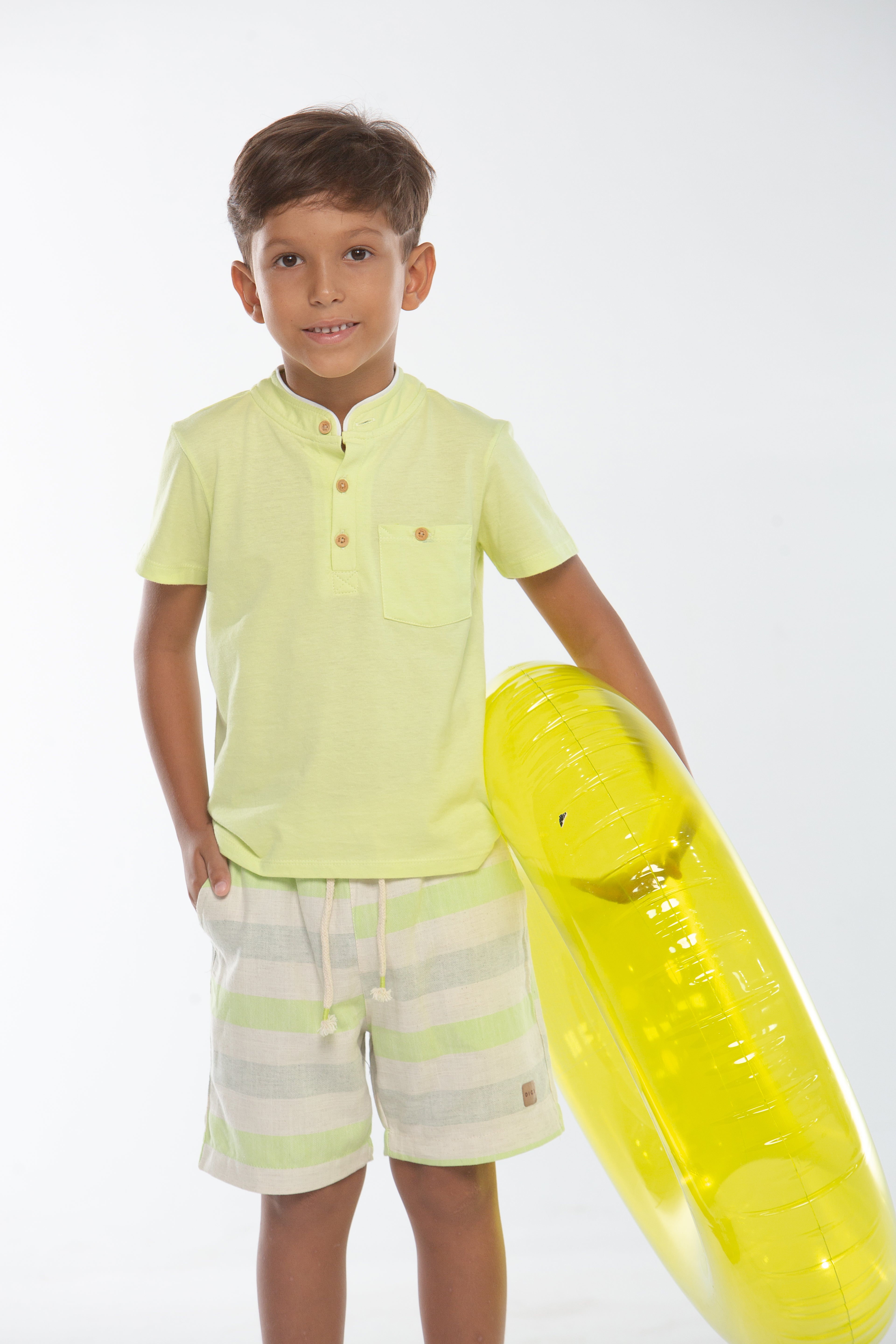 Conjunto Bermuda  em linho e camisa - Digital Infantil