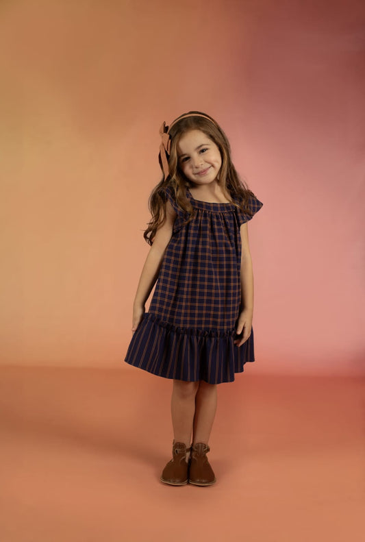 VESTIDO DONATO XADREZ MARINHO