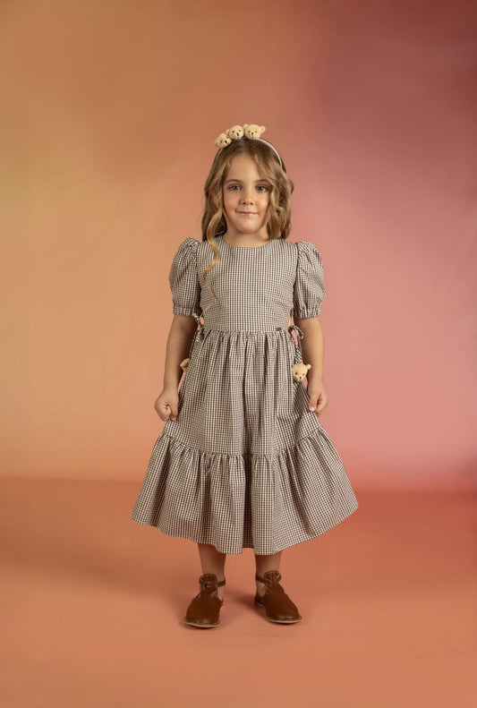 VESTIDO OXFORD XADREZ MARROM E BRANCO