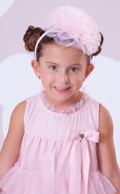 Vestido Tule Camadas Babado Laço