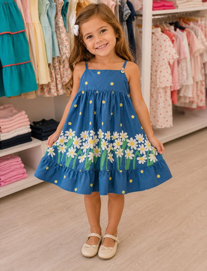 VESTIDO BARRADO MARGARIDA SOLAR AZUL