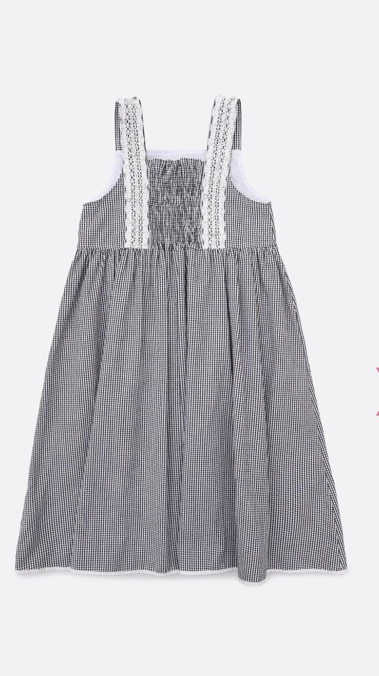Vestido Algodão Xadrez Renda Bordada