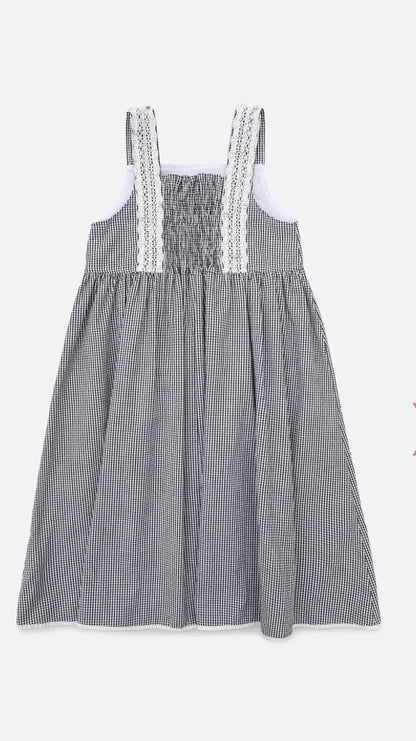 Vestido Algodão Xadrez Renda Bordada