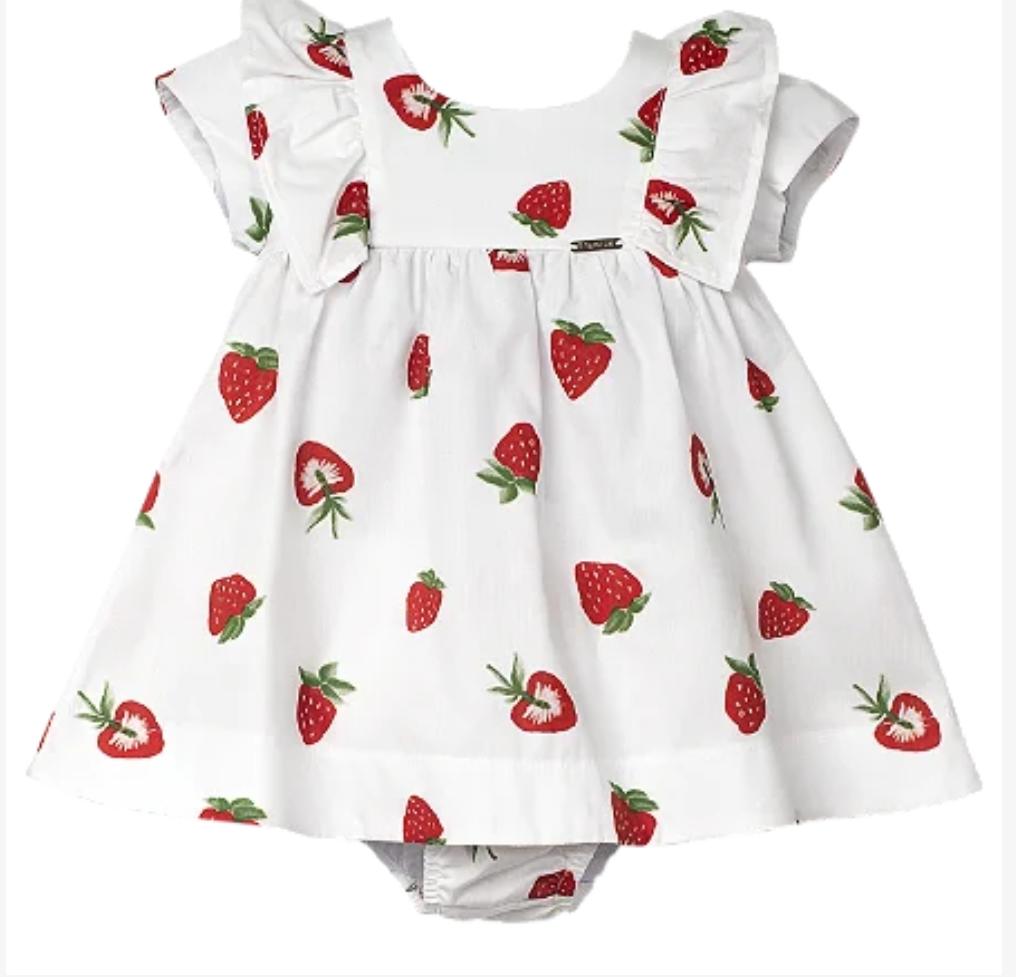 VESTIDO ESTAMPA MORANGO FUNDO BRANCO