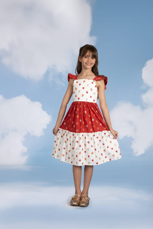 ESTIDO ESTAMPA BOTÕES DE FLOR FUNDO OFF