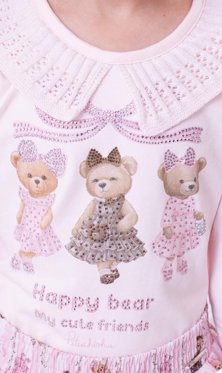 Blusa Cotton Ursinhas Gola Tricot