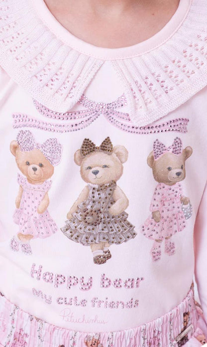 Blusa Cotton Ursinhas Gola Tricot