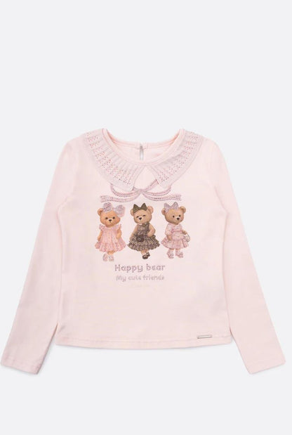Blusa Cotton Ursinhas Gola Tricot