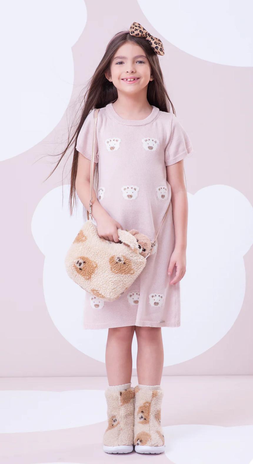 Vestido Tricot Rostinhos Ursinhas Cristais