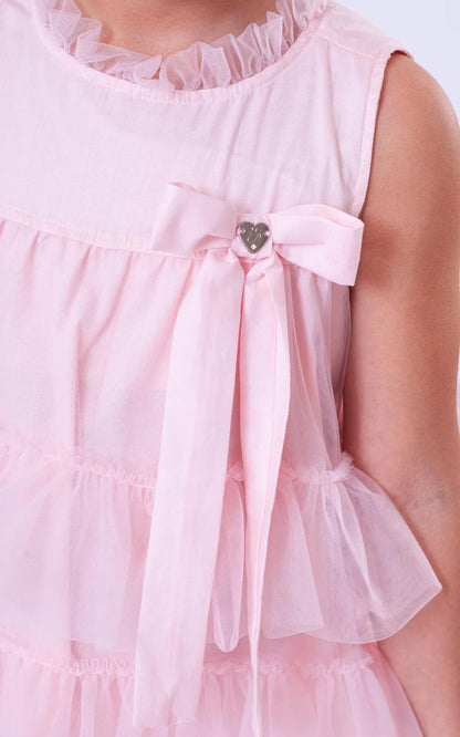 Vestido Tule Camadas Babado Laço