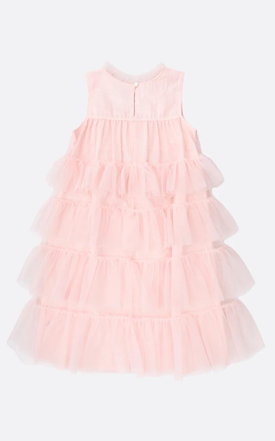 Vestido Tule Camadas Babado Laço