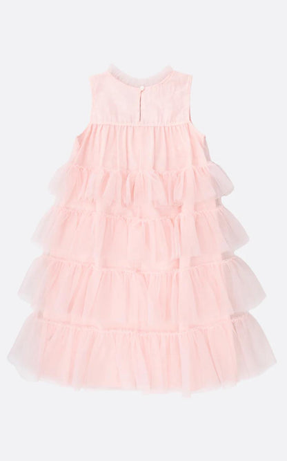 Vestido Tule Camadas Babado Laço