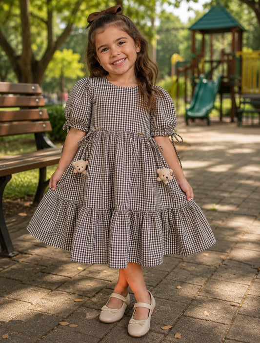 VESTIDO OXFORD XADREZ MARROM E BRANCO