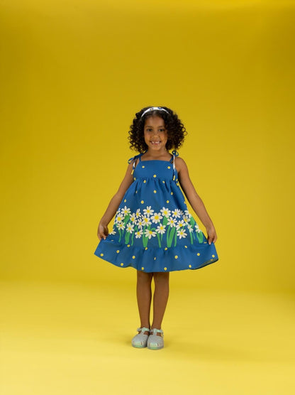 VESTIDO BARRADO MARGARIDA SOLAR AZUL