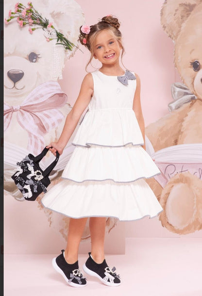 Vestido Tricoline Babados Laço Xadrez