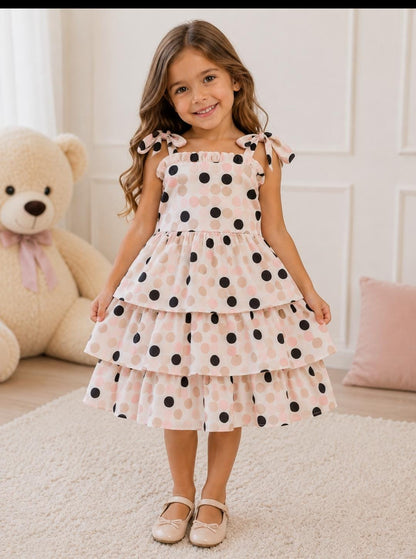 Vestido Algodão Poá Babados