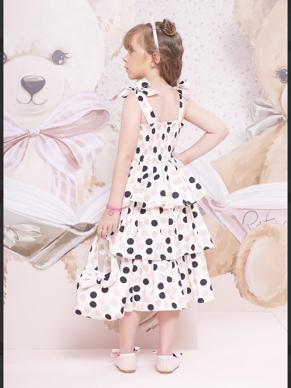 Vestido Algodão Poá Babados