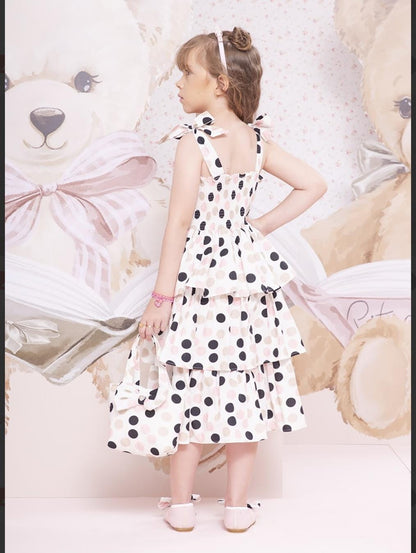 Vestido Algodão Poá Babados