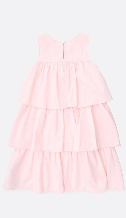 Vestido Tricoline Babados Laço Bordado