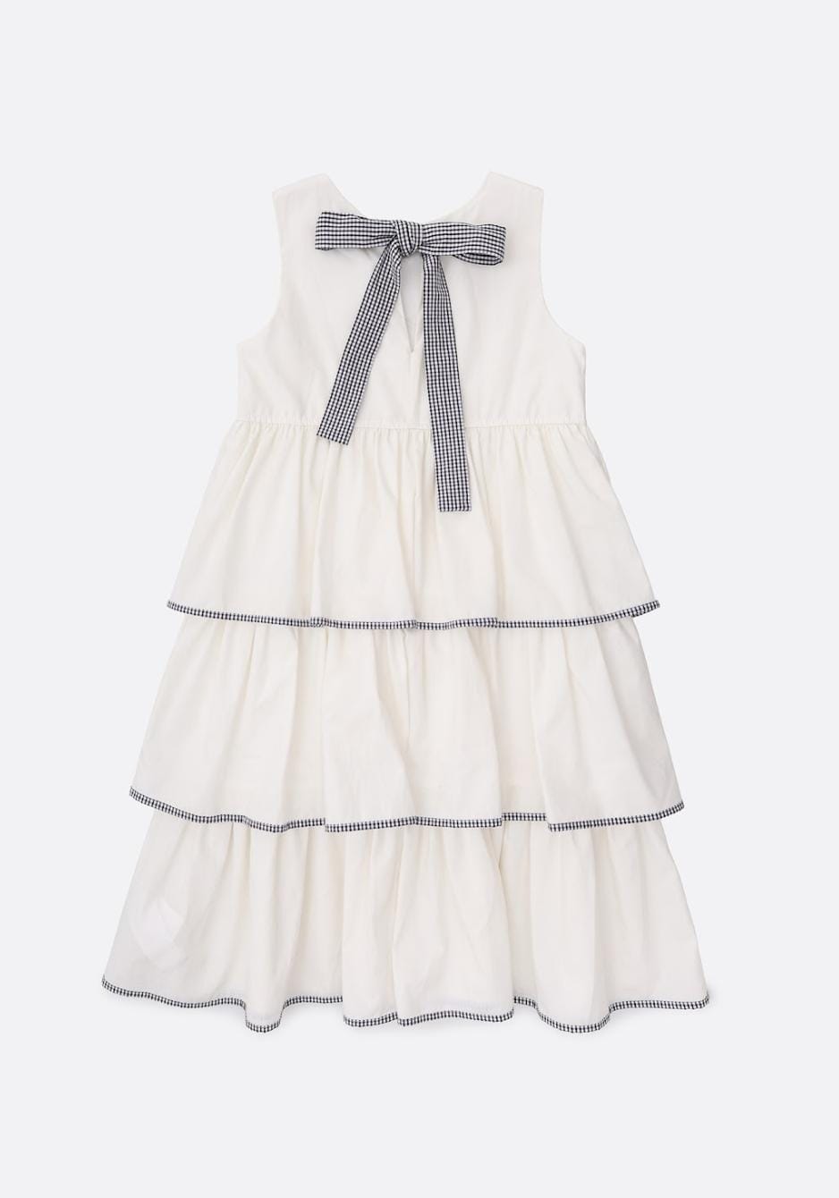Vestido Tricoline Babados Laço Xadrez