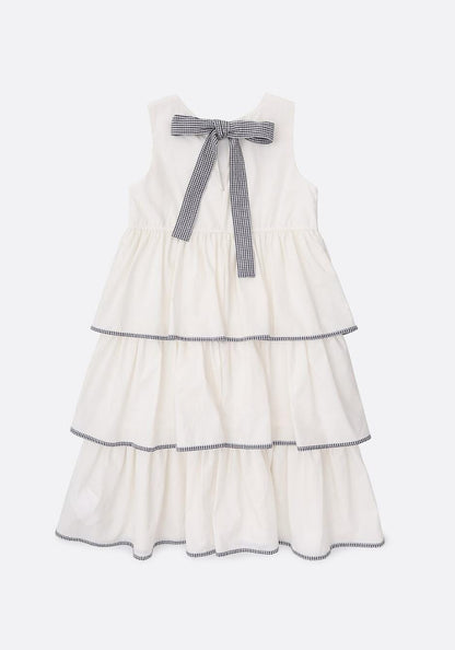 Vestido Tricoline Babados Laço Xadrez