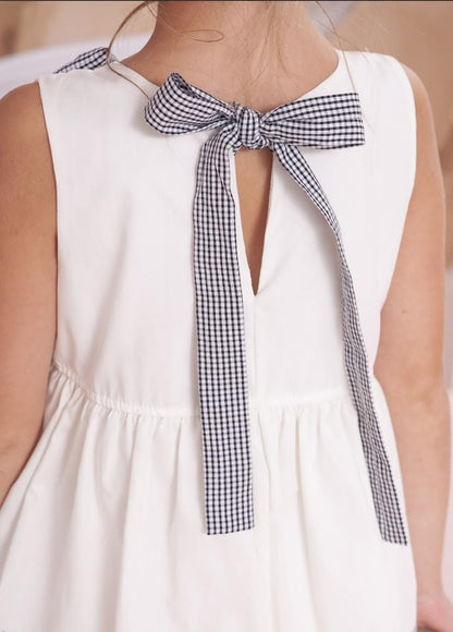 Vestido Tricoline Babados Laço Xadrez