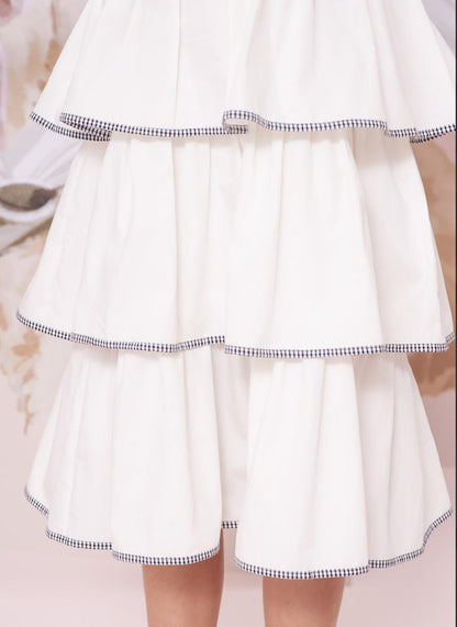Vestido Tricoline Babados Laço Xadrez