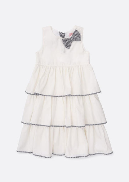 Vestido Tricoline Babados Laço Xadrez