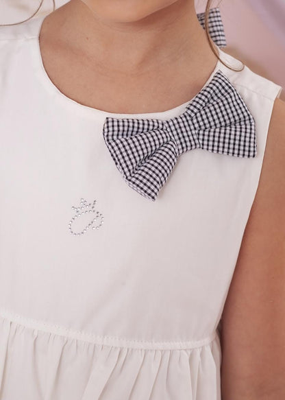 Vestido Tricoline Babados Laço Xadrez