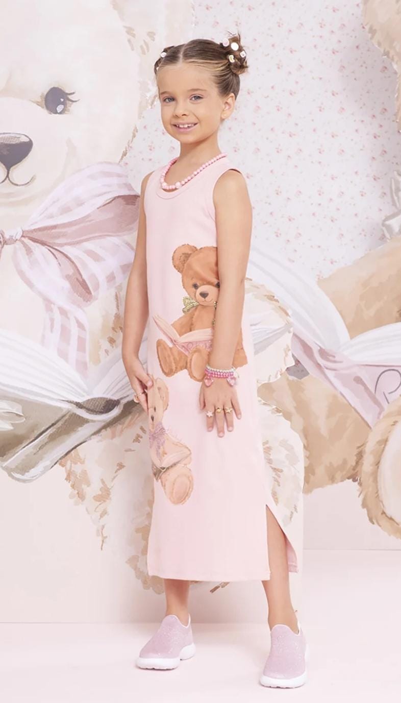 Vestido Ribana Midi Ursinhas Leitura Cristal