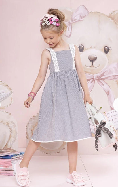 Vestido Algodão Xadrez Renda Bordada