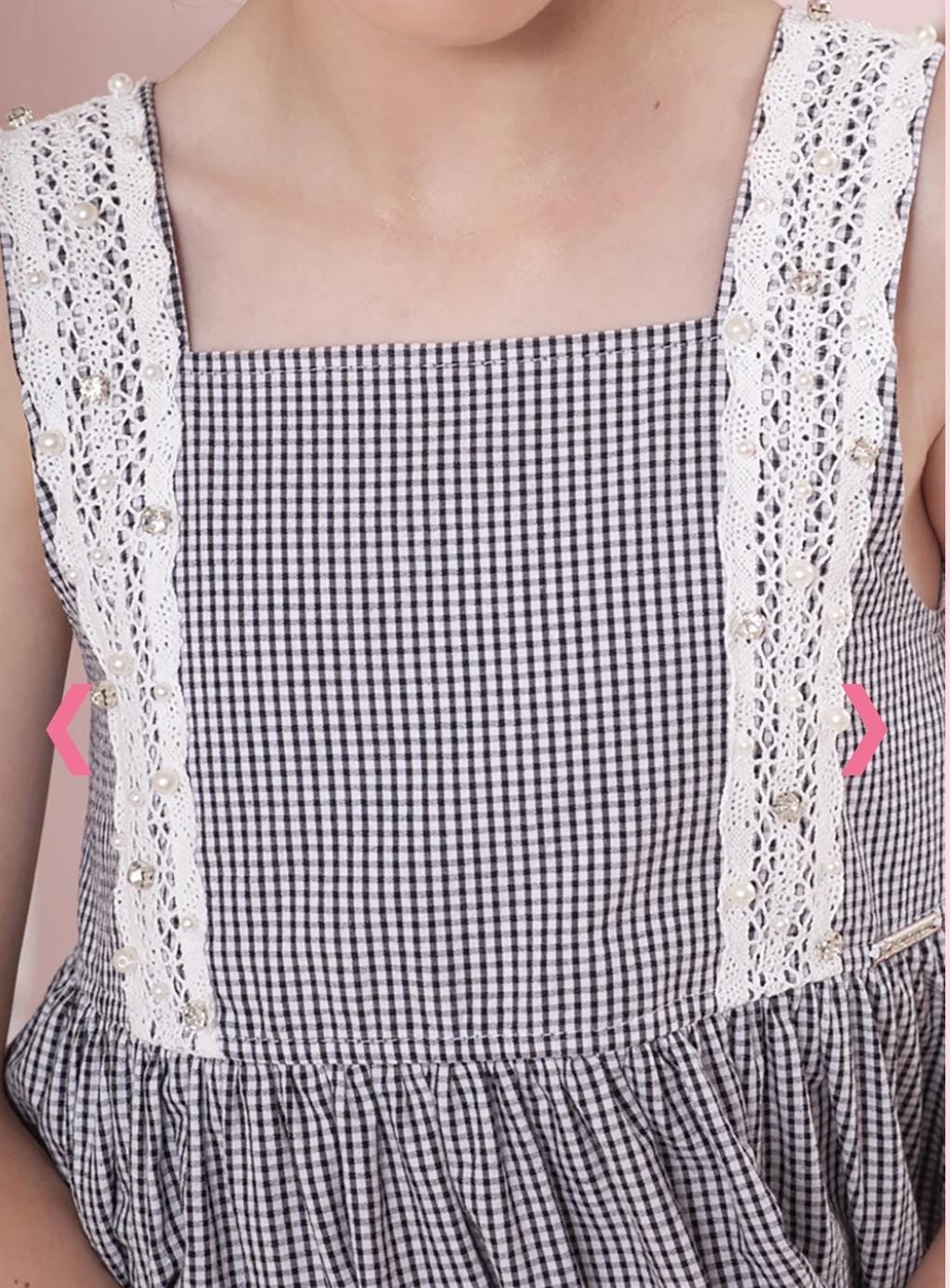 Vestido Algodão Xadrez Renda Bordada