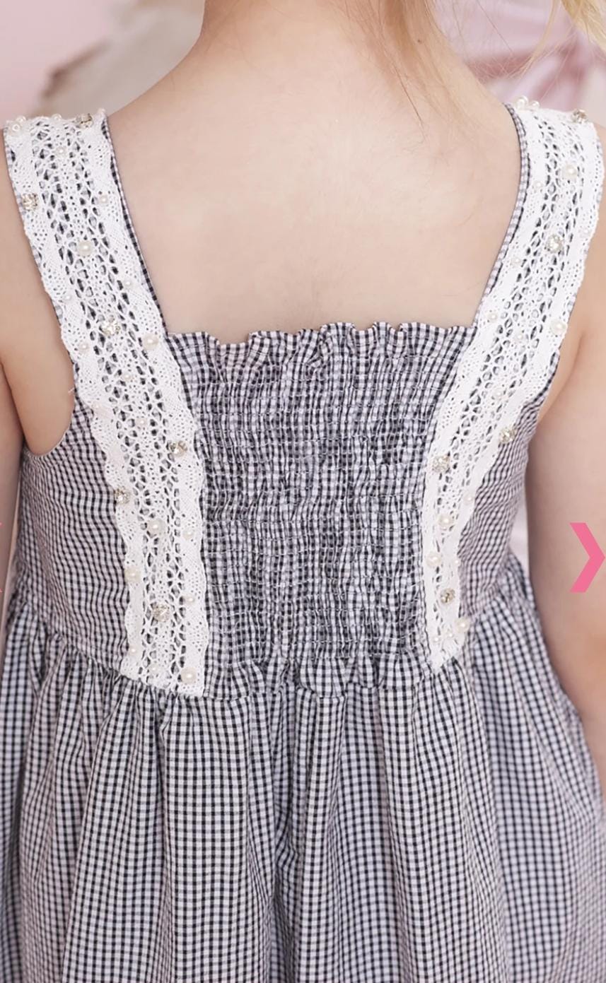 Vestido Algodão Xadrez Renda Bordada