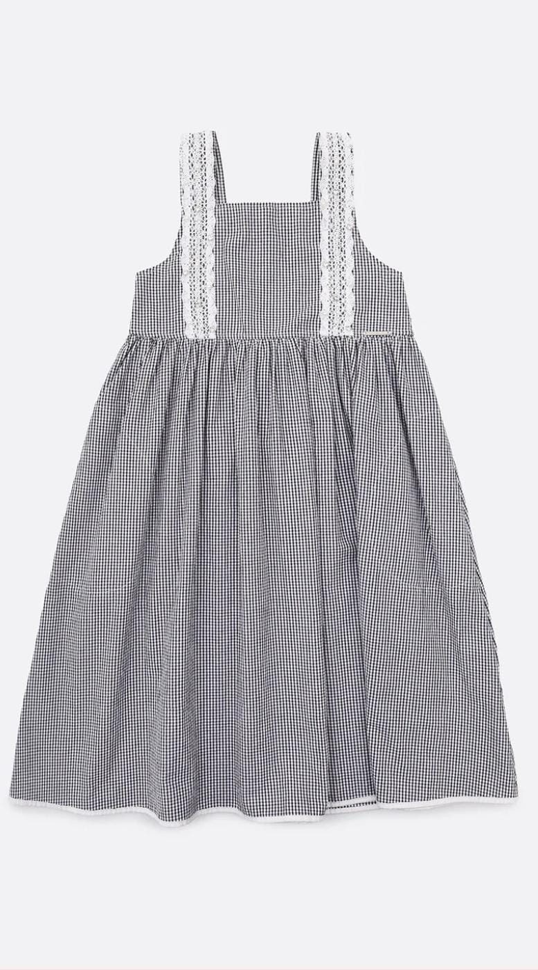 Vestido Algodão Xadrez Renda Bordada
