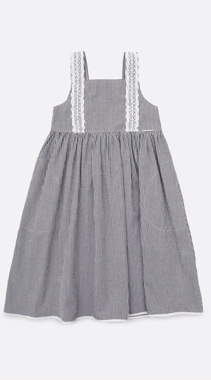 Vestido Algodão Xadrez Renda Bordada