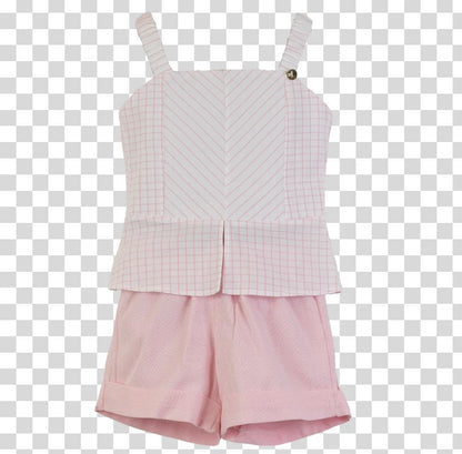 CONJUNTO ANA RUGA XADREZ E LISTRAS ROSA