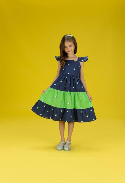 VESTIDO ESTAMPA MINI PLANETAS AZUL E VERDE