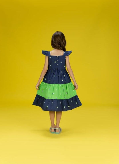 VESTIDO ESTAMPA MINI PLANETAS AZUL E VERDE