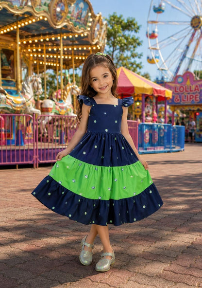 VESTIDO ESTAMPA MINI PLANETAS AZUL E VERDE