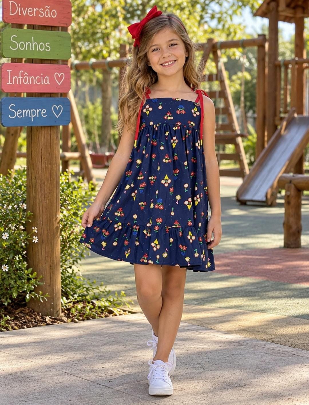 VESTIDO FLOR LUZ LIBERTY MARINHO
