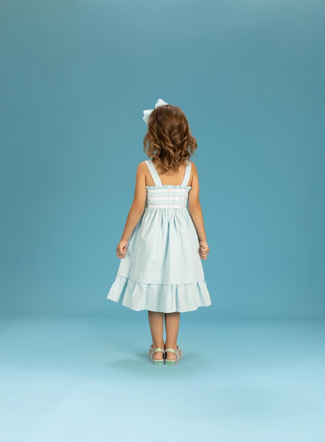 VESTIDO MAQUINETADO AZUL BEBE