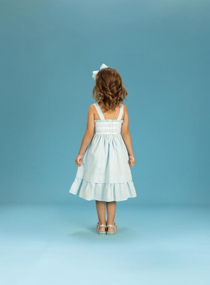 VESTIDO MAQUINETADO AZUL BEBE