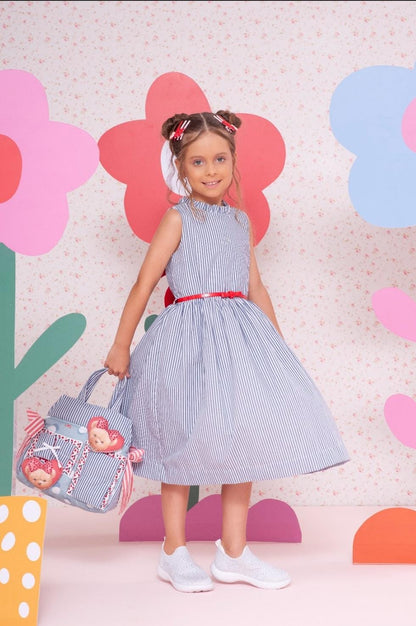 Vestido Algodão Listrado com Cinto